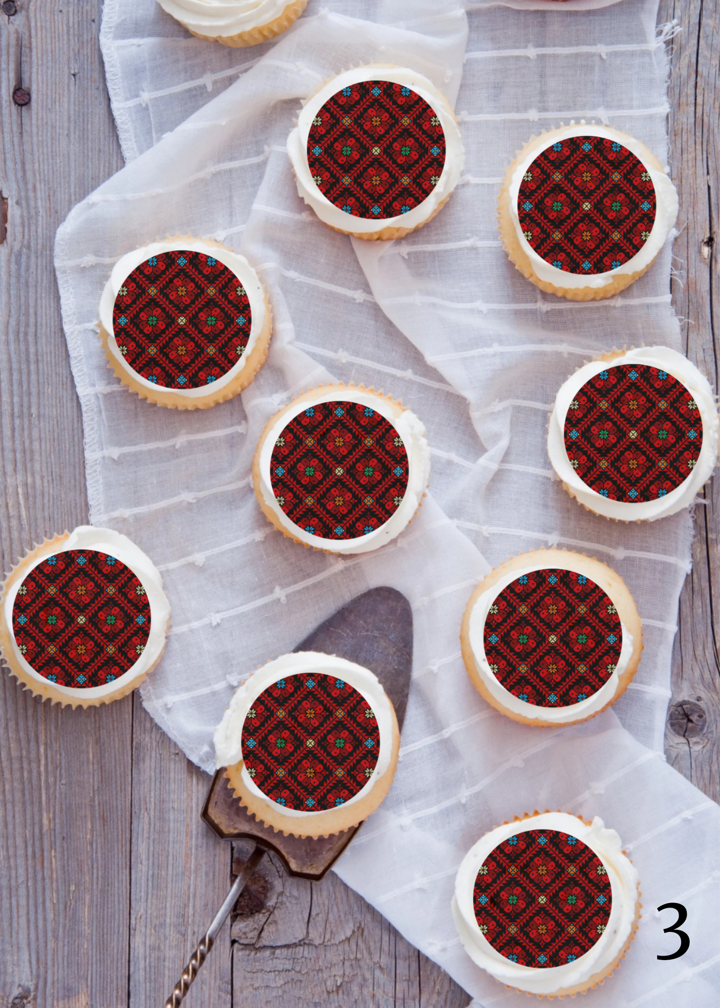Tatreez embroidery cupcake edible image topper