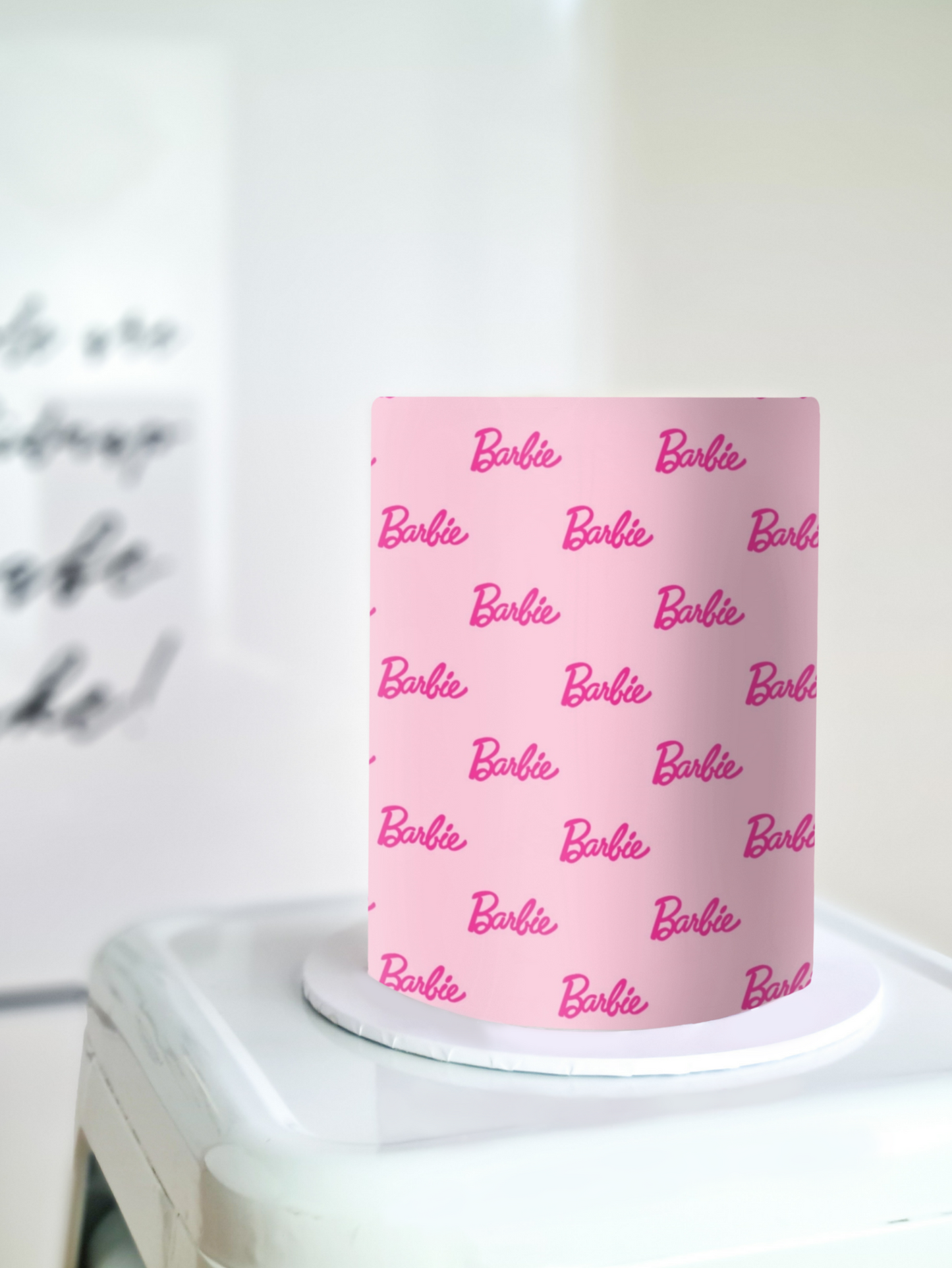 Barbie logo cake wrap edible icing image