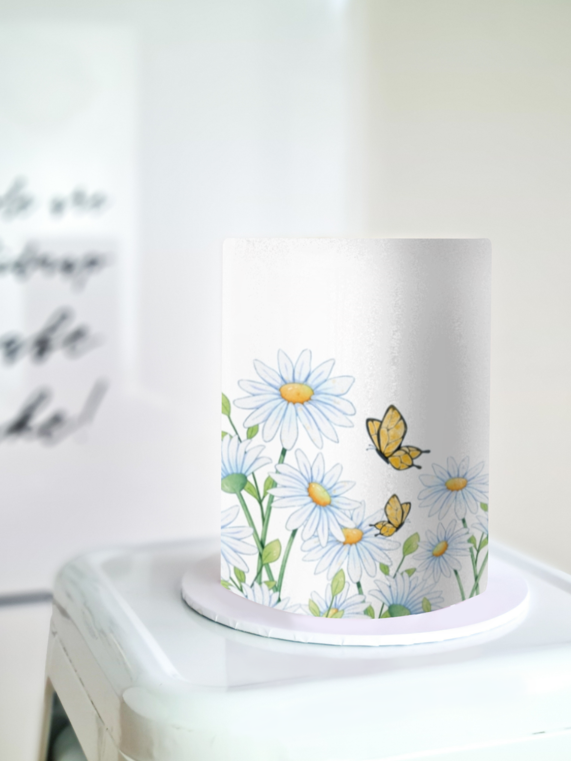Daisy flowers cake wrap edible image