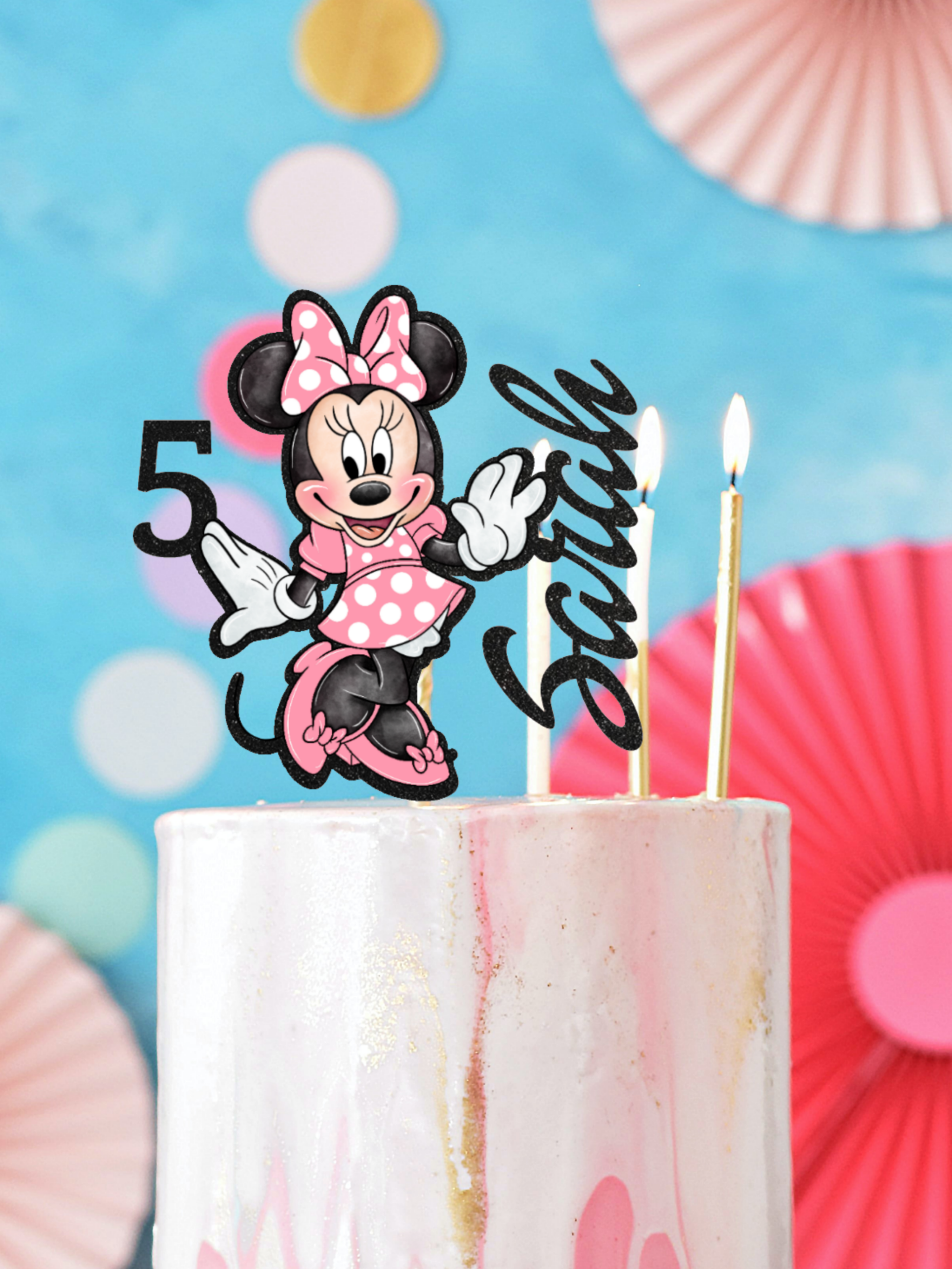 Minnie Mouse Pink Cake Topper, Personalized Cake Topper, Custom cake Topper