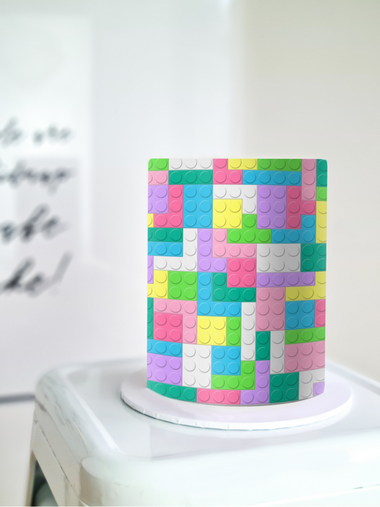 Pastel lego cake wrap edible image