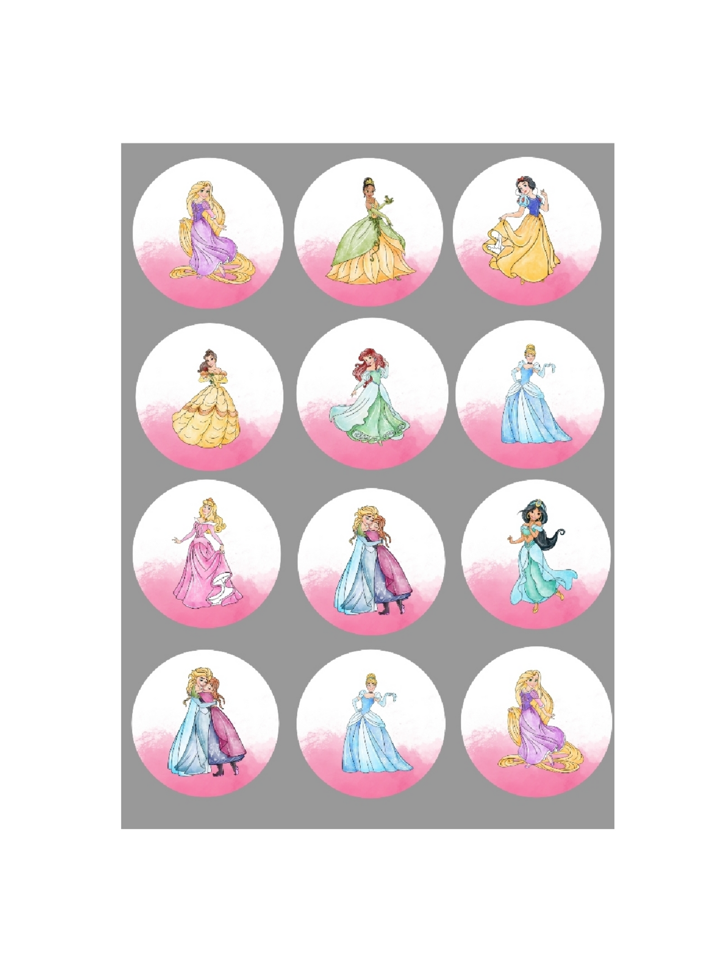 Princess Edible Images - Disney Cupcake / Cookie Round Icing Toppers - Precut - Licensed