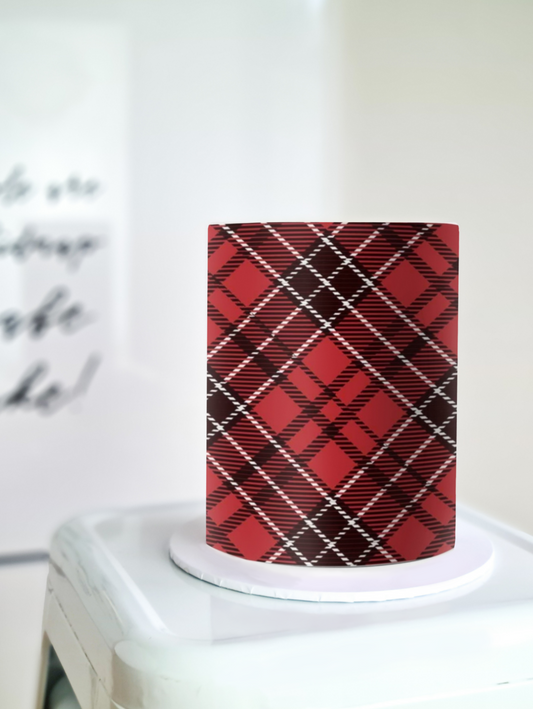 Red plaid cake wrap edible image