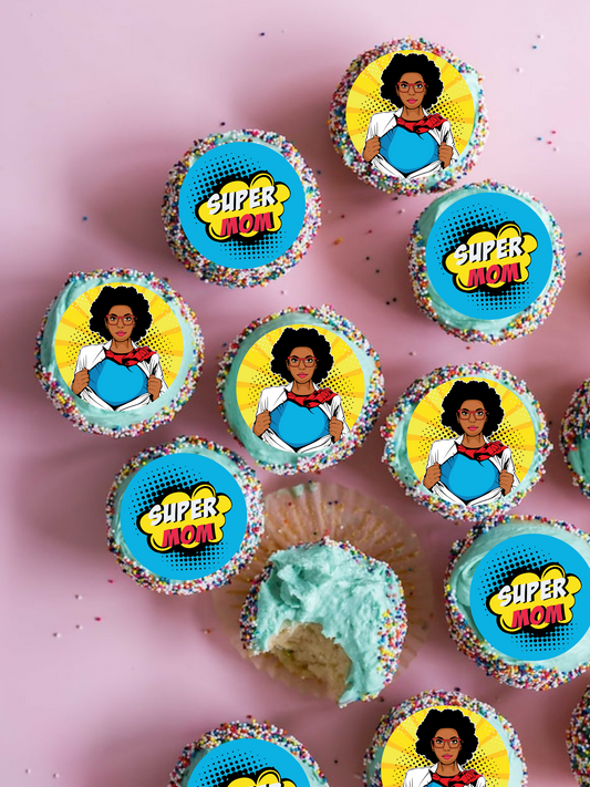 Mother's day pop art super mom cupcake toppers