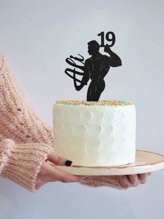 Cake Topper - Gym Fitness Weightlifting Themed - Personalized Name + Age