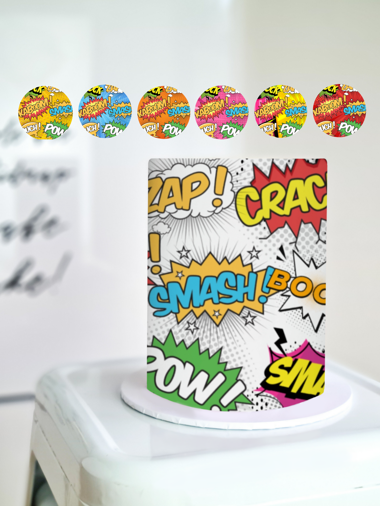 Comic Book Action Cake Wrap - A4 Edible Image - Superheroes Icing Sheet