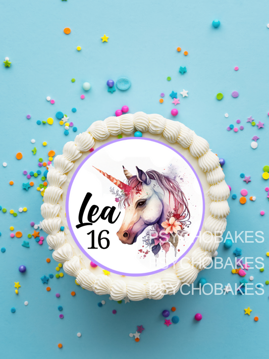 Watercolor unicorn edible cake topper