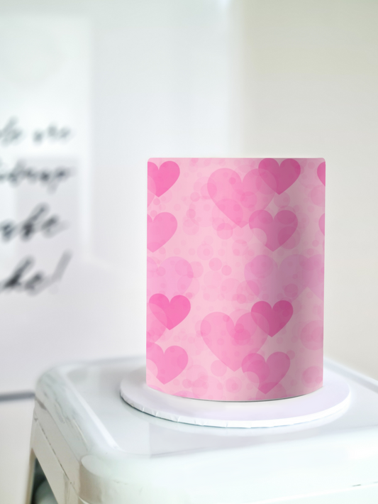 Pink hearts edible image cake wrap