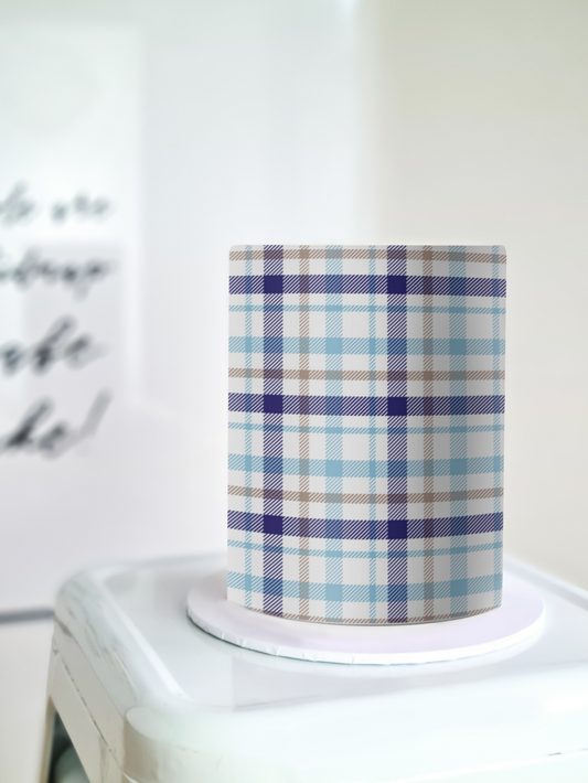 Blue plaid cake wrap edible image