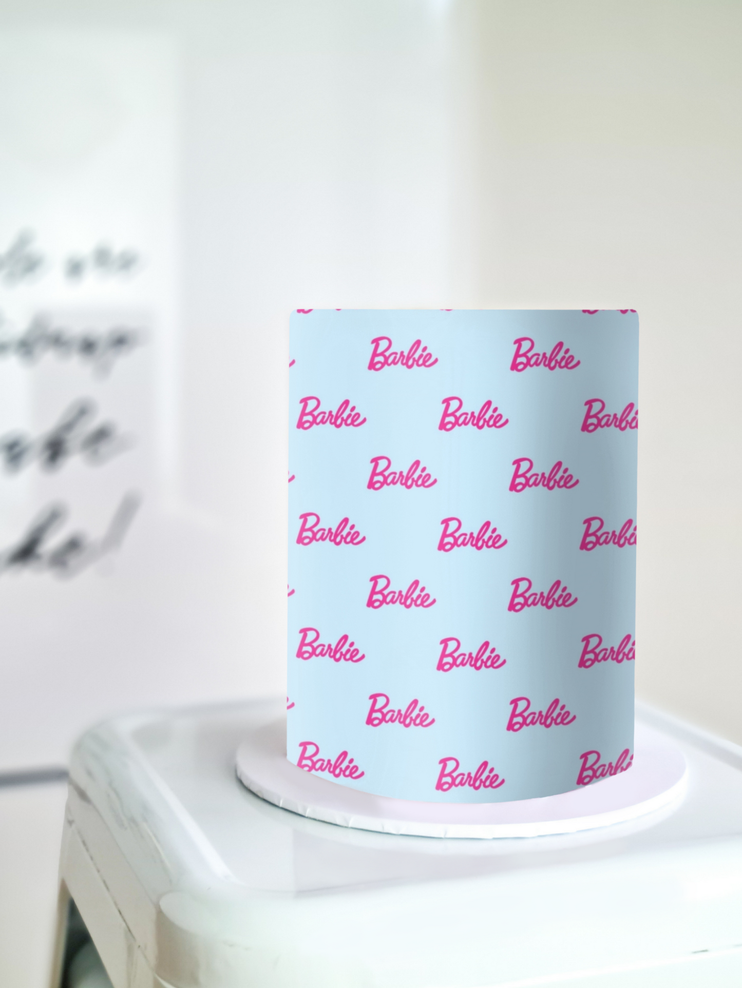 Barbie logo cake wrap edible icing image