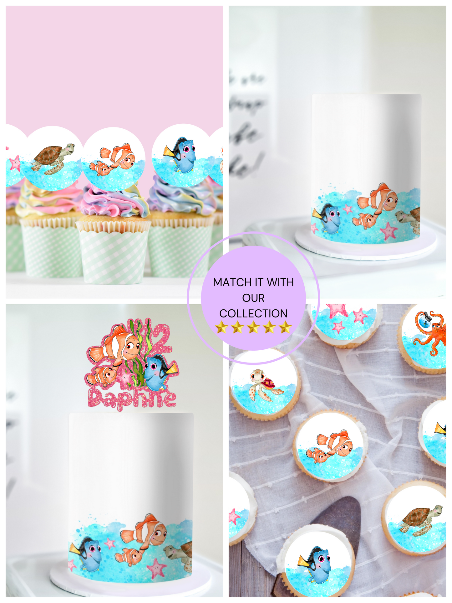 Finding Nemo & Dory Cake Topper - Disney Themed - Personalized Name + Age - Licensed