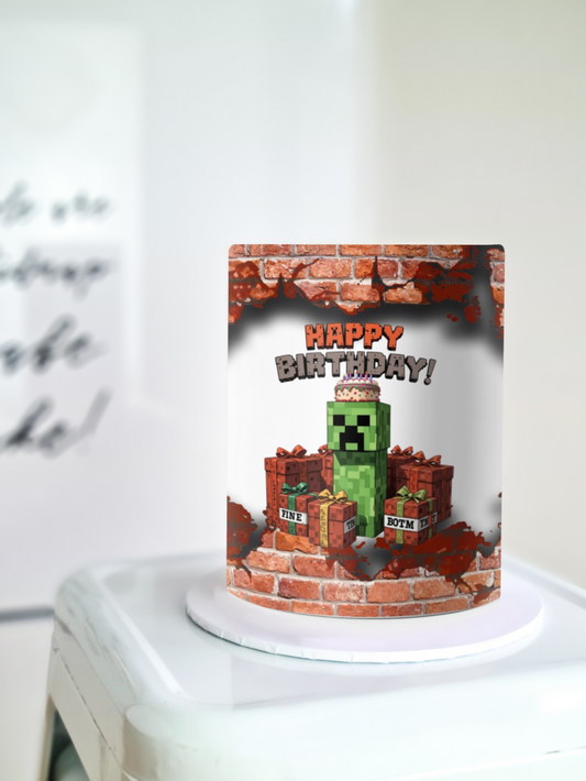 Minecraft Creeper brick wall edible image cake wrap