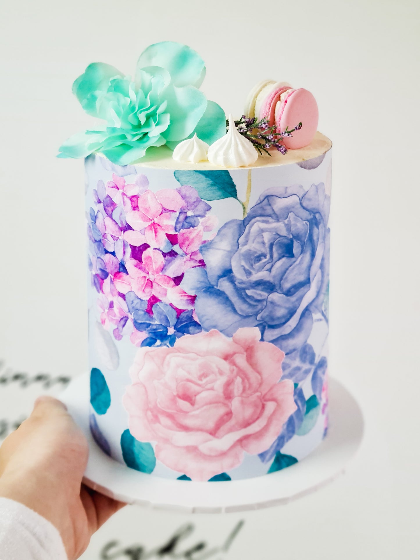Blue Flowers Cake Wrap - A4 Edible Image -  Hydrangea Icing Sheet