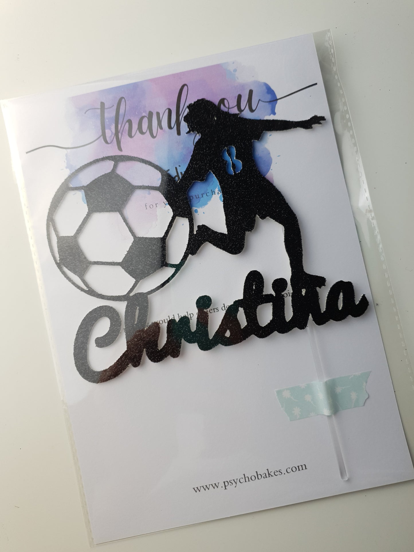 Cake Topper - Soccer Football Girl Player Themed - Personalized Name + Age