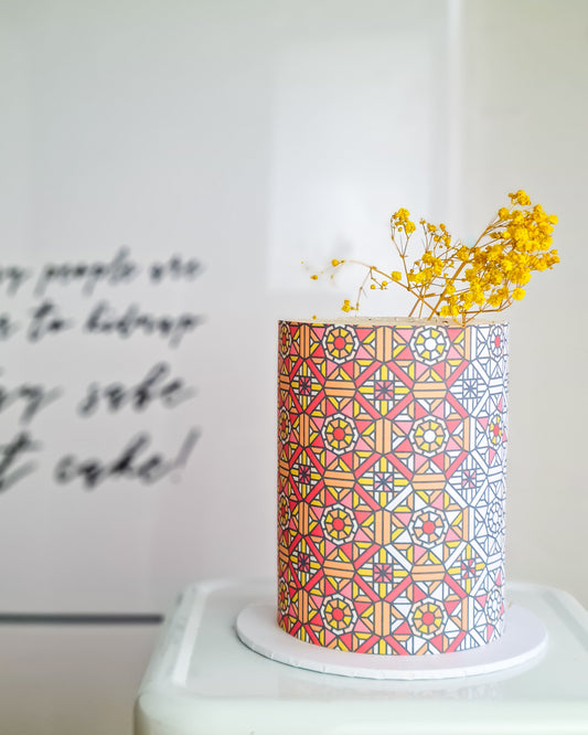 Orange Tiles Edible Image - A4 Cake Wrap - Amalfi Tiles Lemons Frosting Sheet