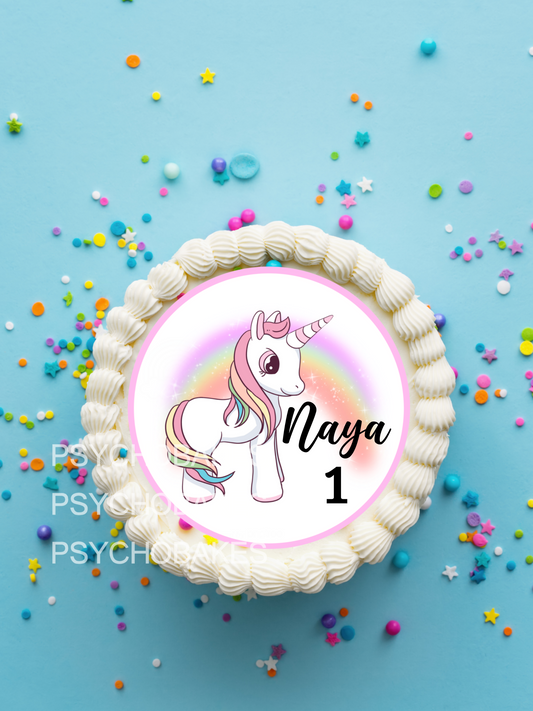 Pastel unicorn custom edible cake topper