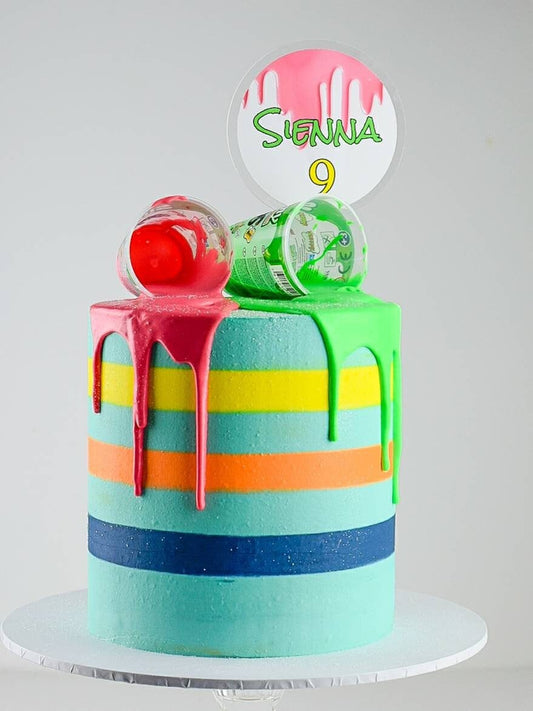 Slime Cake topper - Personalised Slime Themed Party Decorations - Clear Acrylic Round Cake Signage