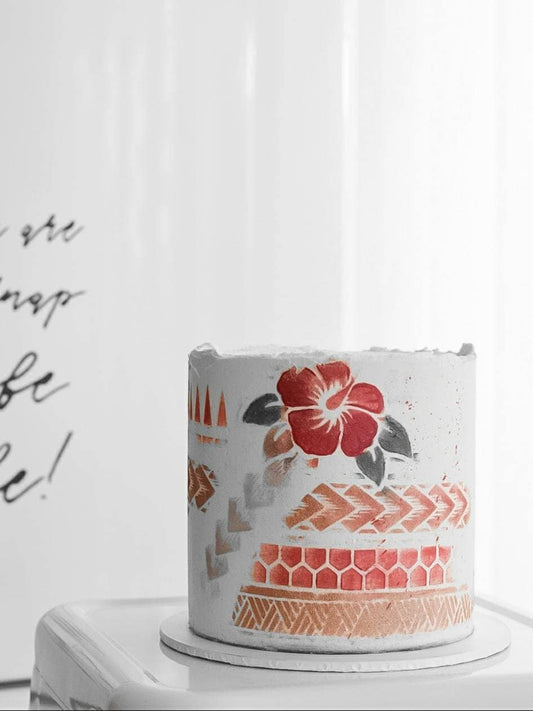 Polynesian Samoan Design Cake Stencil - Craft Cake Wrap - Rising Flower Stencil