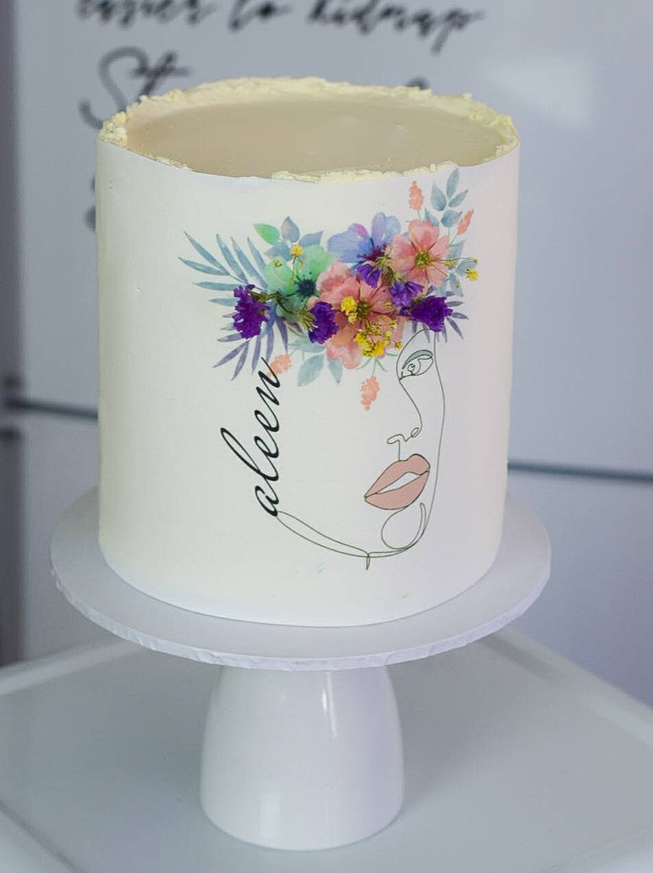 Customised Line Art Woman Face Designe Cake Wrap - Personalised A4 Cake Edible Image for 16th, 18th, 21st... Bridal Shower Party Props