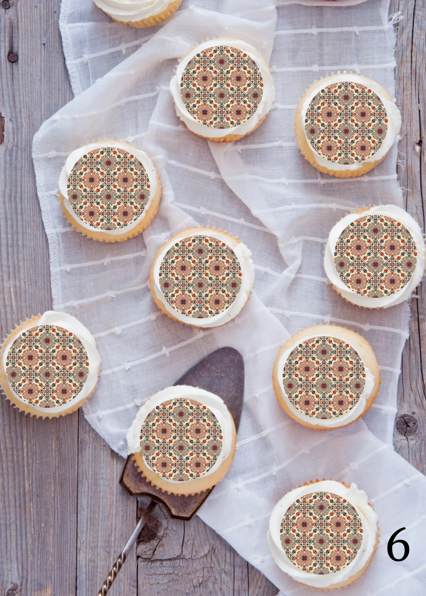 Tatreez embroidery cupcake edible image topper