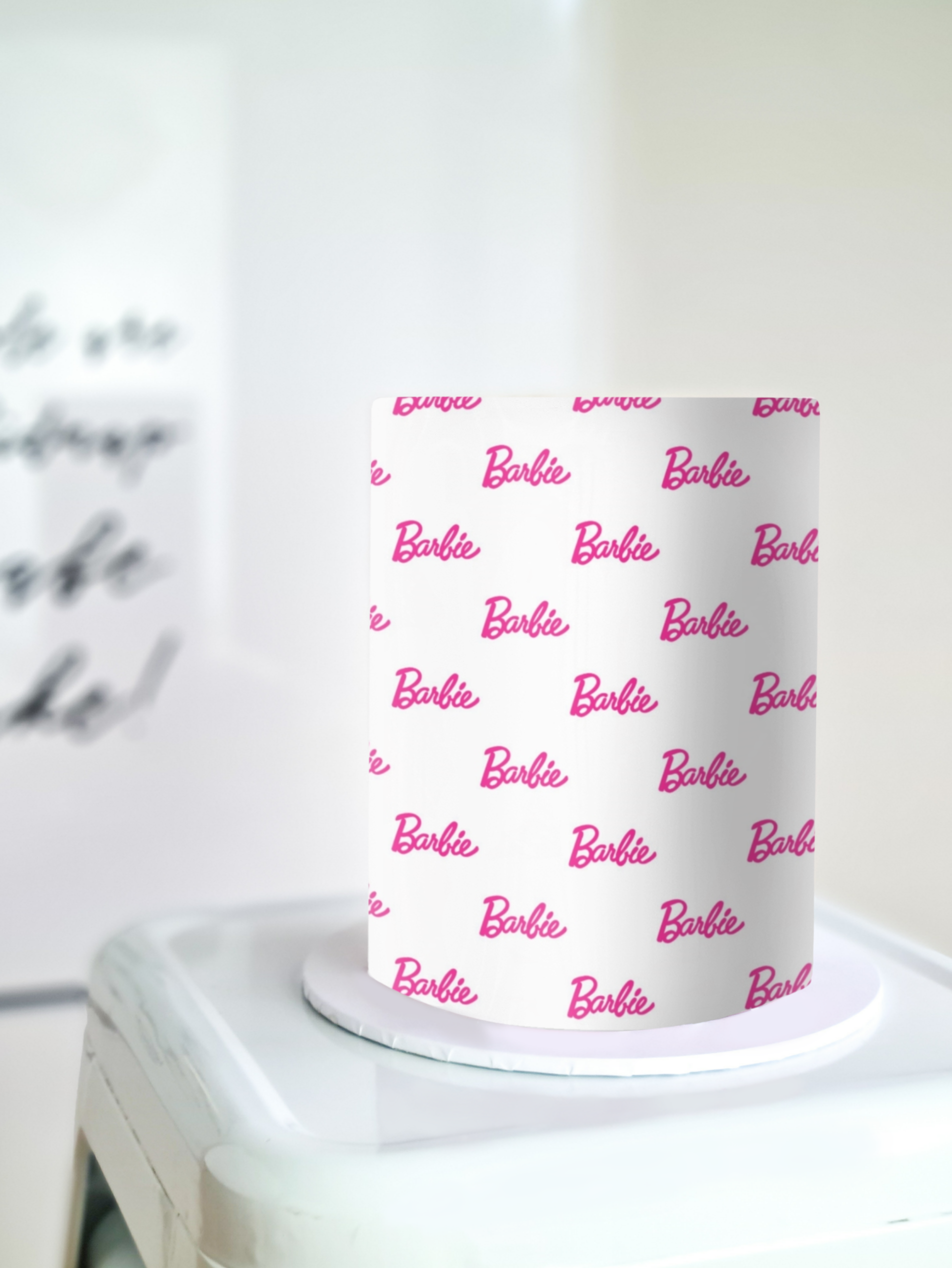 Barbie logo cake wrap edible icing image