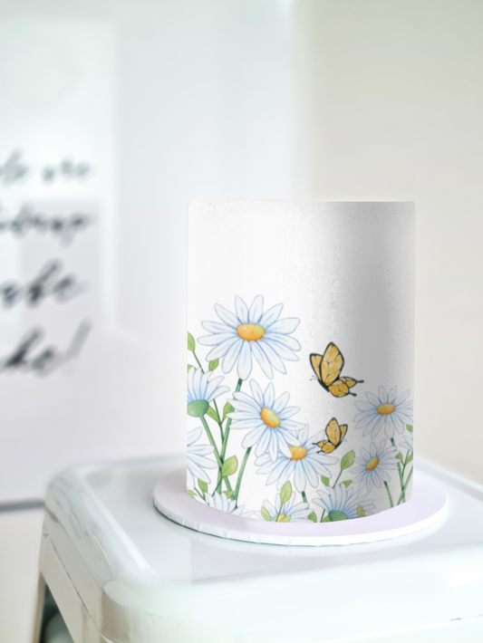 Daisy flowers cake wrap edible image
