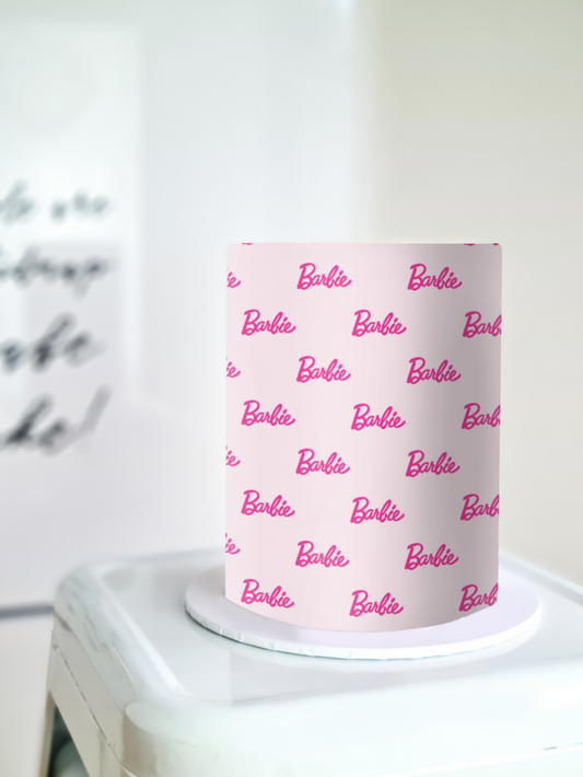 Barbie logo cake wrap edible icing image