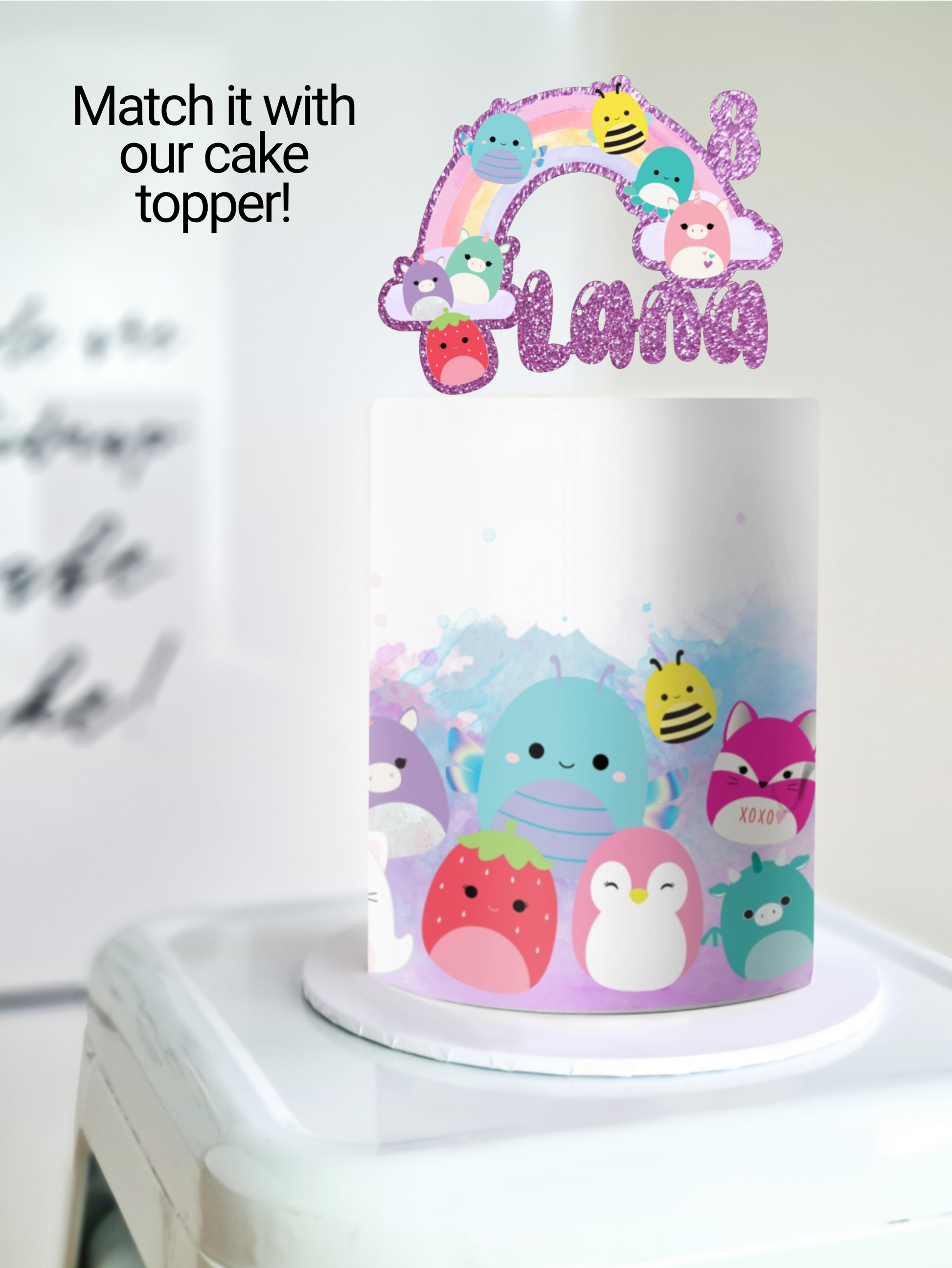 Squishmallows cake wrap edible image