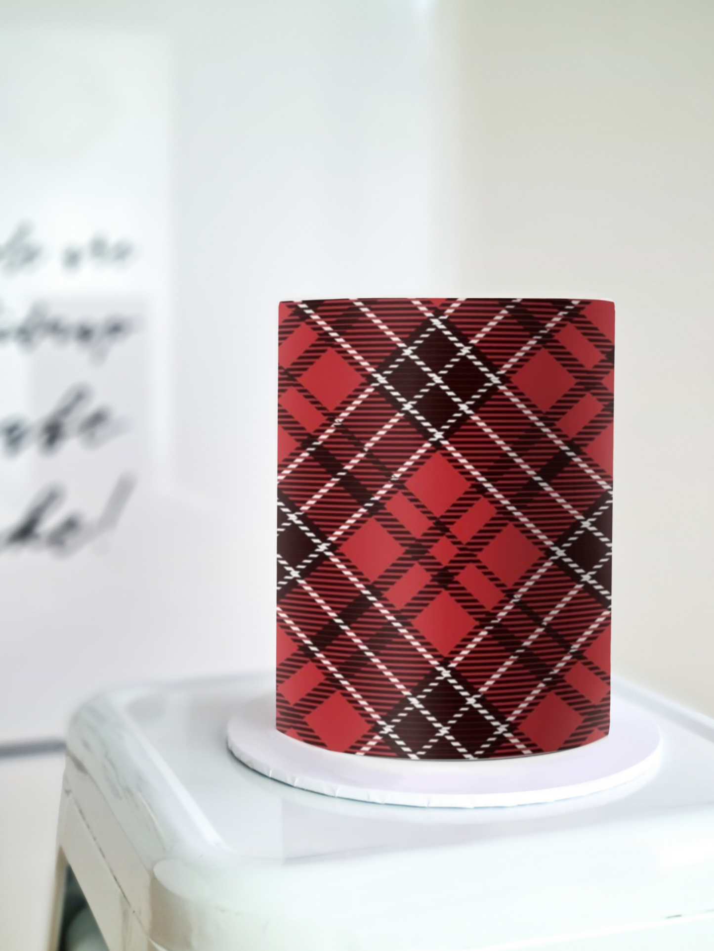 Red plaid cake wrap edible image 