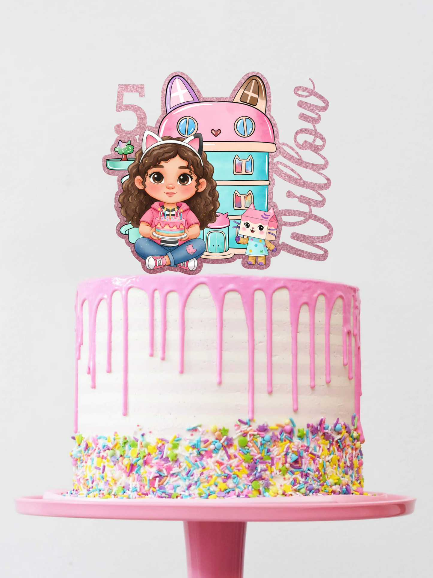 Gabby's Dollhouse Cake Topper - Birthday Party Themed - Personalized Name + Age - Licensed