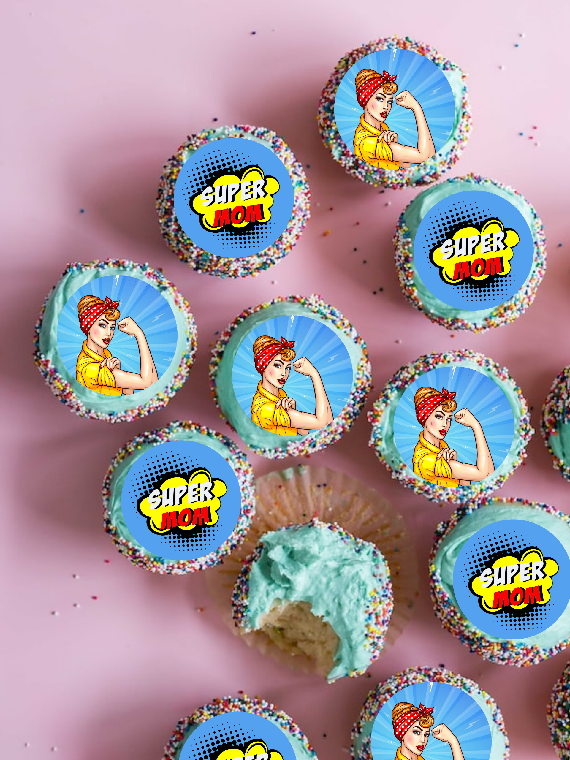 Mother's day pop art super mom cupcake toppers