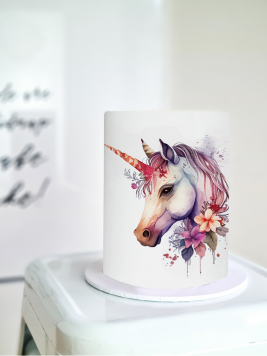 Watercolor unicorn cake wrap edible image