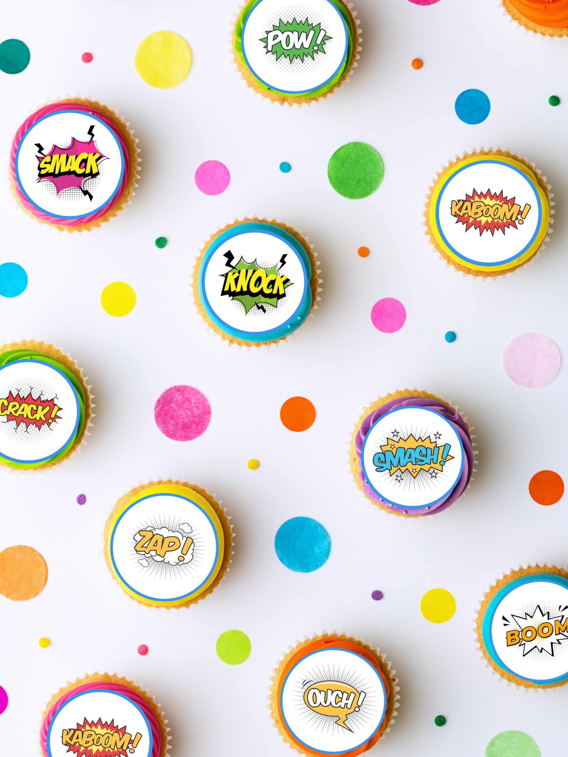 Comic book cupcake edible toppers