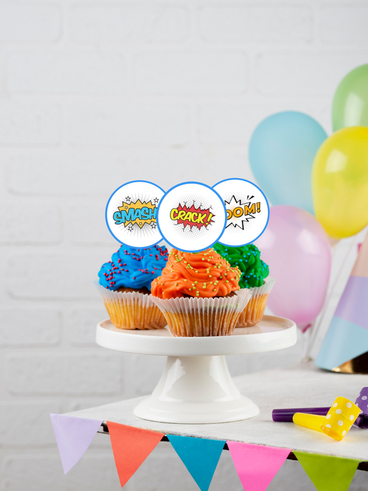 Comic action cupcake toppers