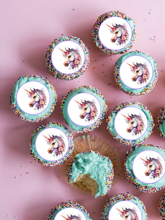 Watercolor unicorn edible cupcake toppers