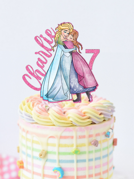 Elsa & Anna Cake Topper, Frozen Themed, Personalized Name + Age