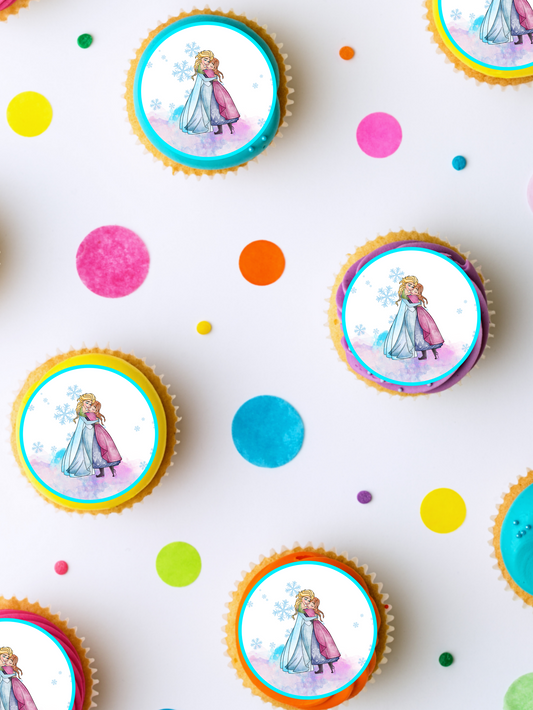 Elsa & Anna Frozen edible cupcake toppers