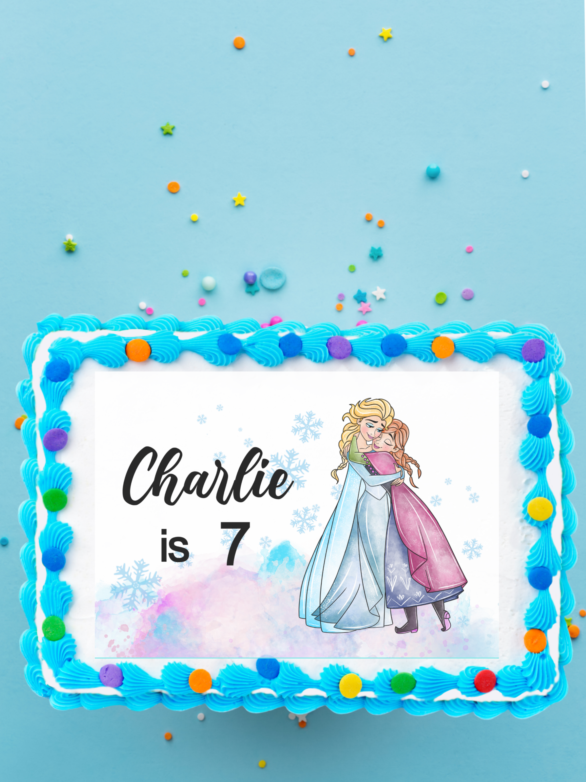 A4 Elsa & Anna Edible Cake Topper  Frozen Rectangle Personalized