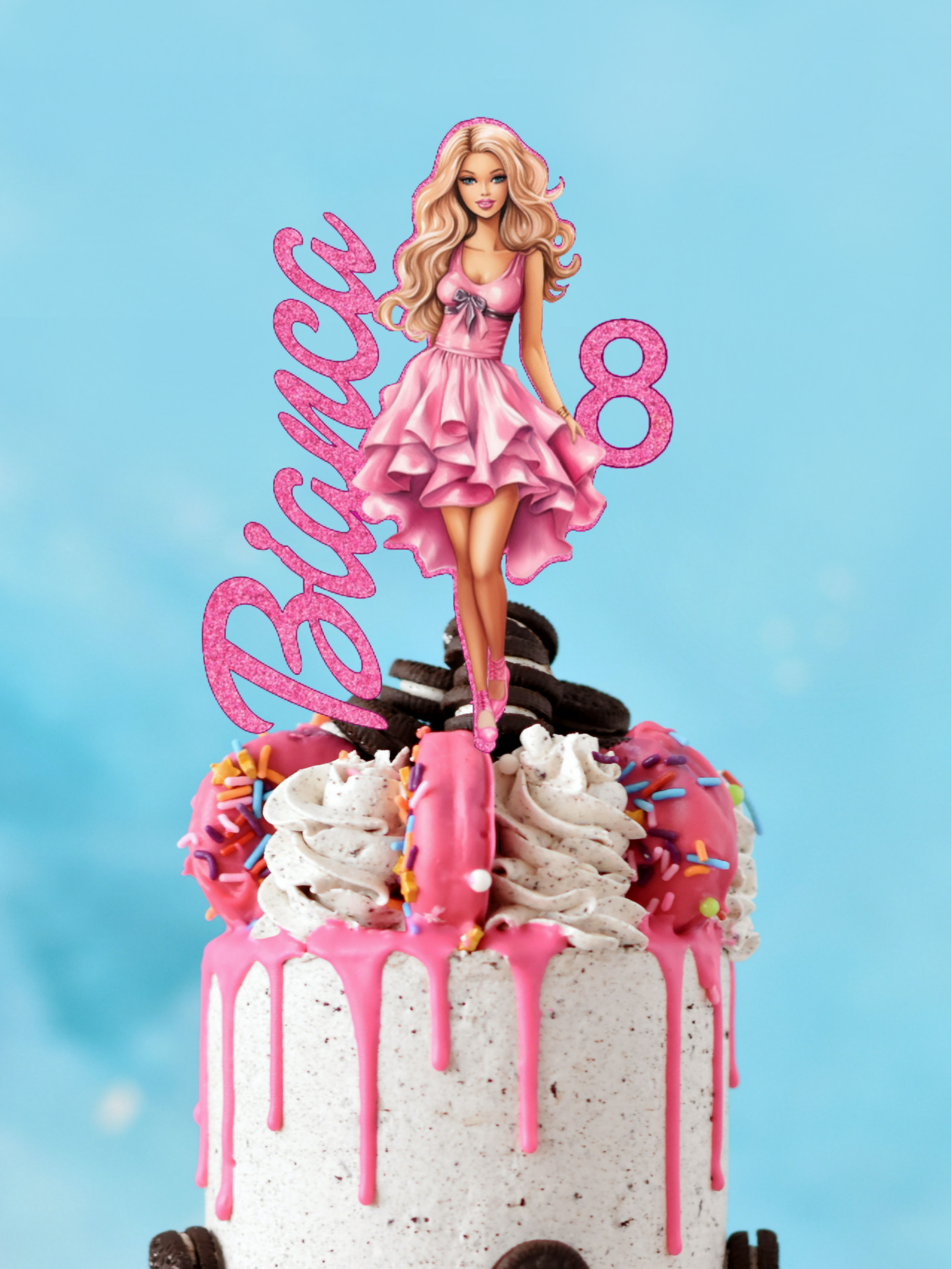 Barbie Doll Themed Cake Topper - Personalized Name + Age