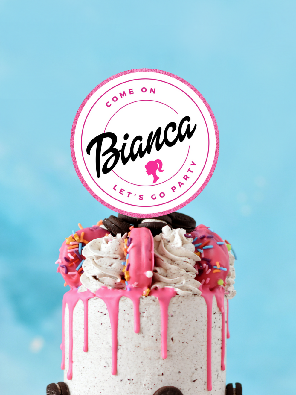 Barbie Let's Go Party Cake Topper | Round Personalized Name Sign ...