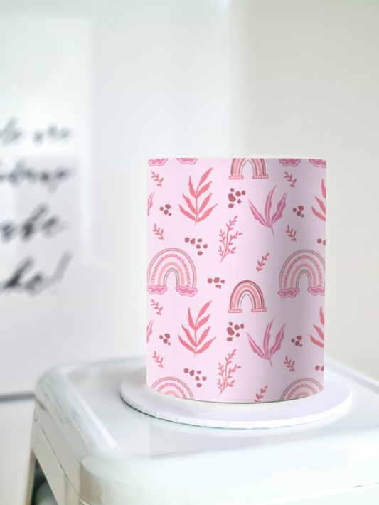 Pink boho rainbow Cake Wrap Edible image frosting Icing sheet