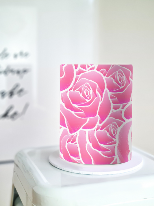 Pink Roses Cake Wrap Edible image frosting Icing sheet