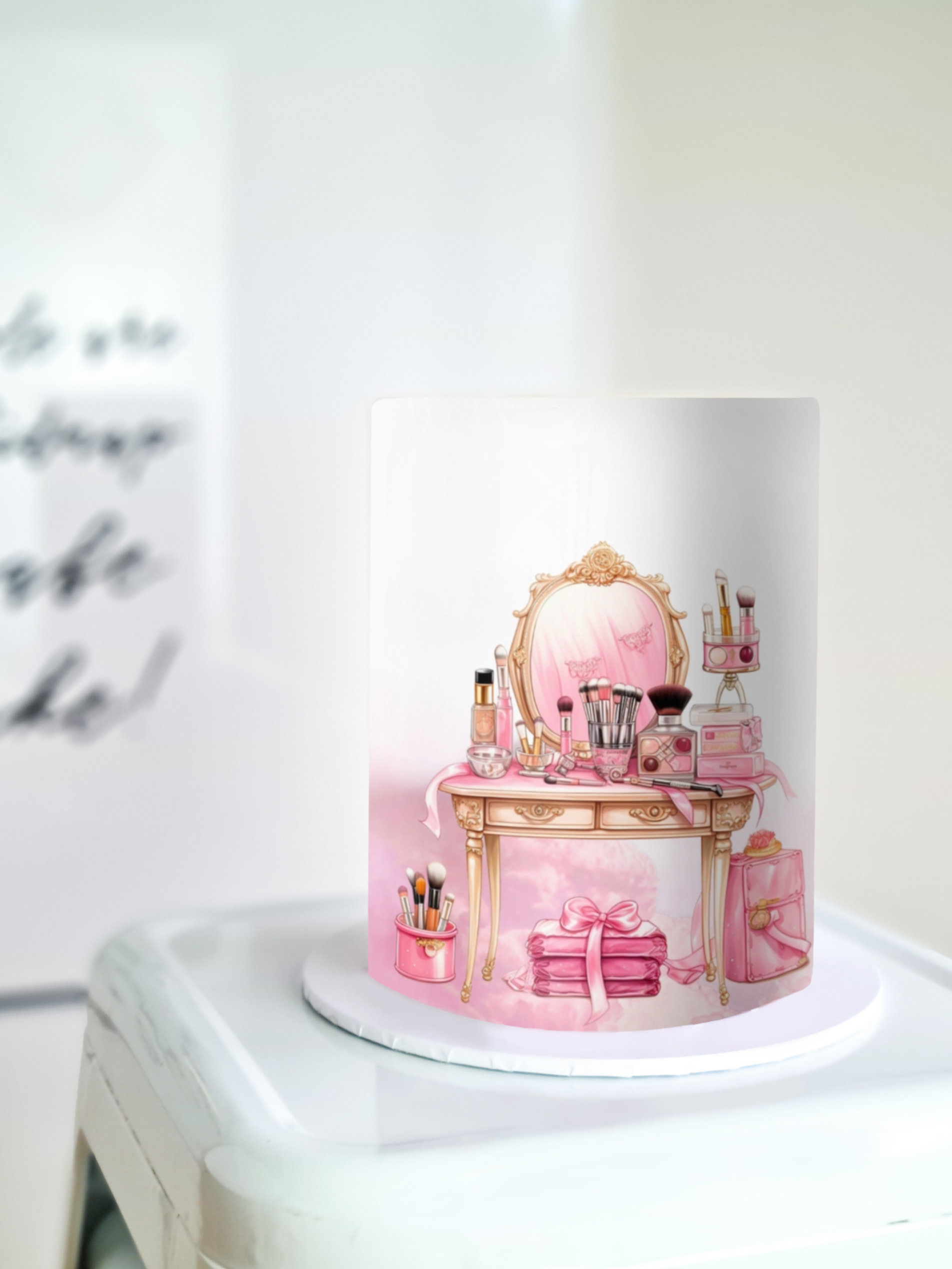 Makeup Vanity Cake Wrap - A4 Edible Image - Barbie Icing Sheet 