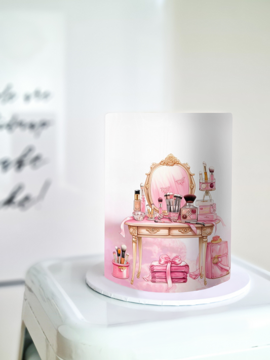 Makeup vanity cake wrap edible icing image