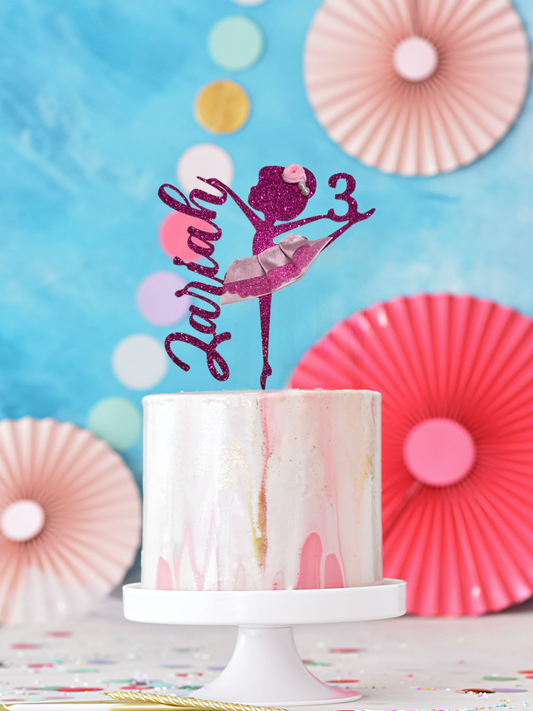 Cake Topper - Ballerina Themed - Personalized Name + Age