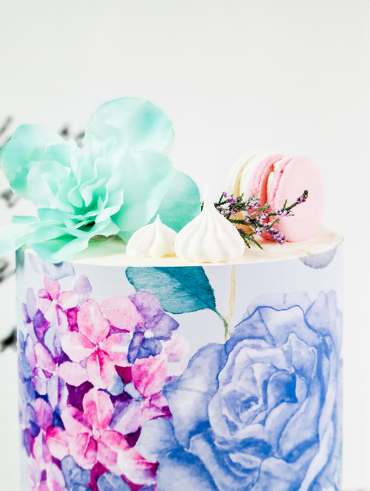 Blue Flowers Cake Wrap - A4 Edible Image -  Hydrangea Icing Sheet