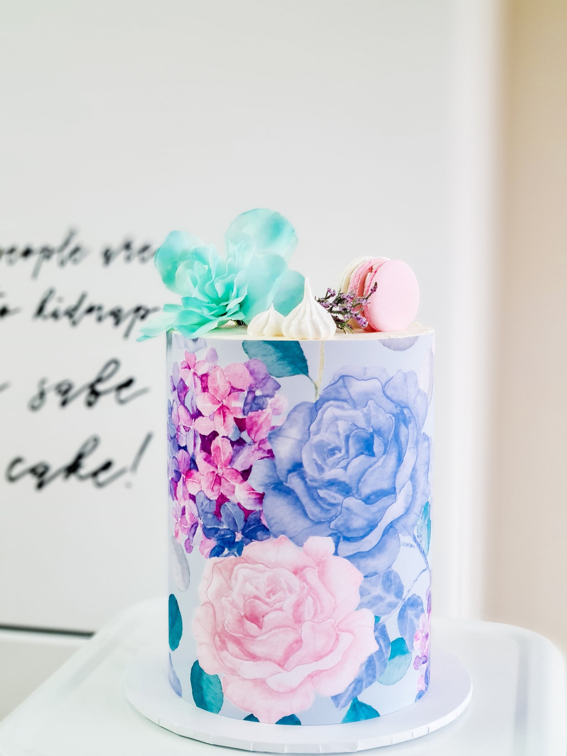 blue flowers cake wrap edible image