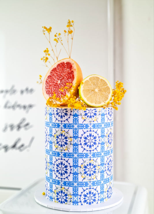 amalfi tiles blue cake wrap edible image