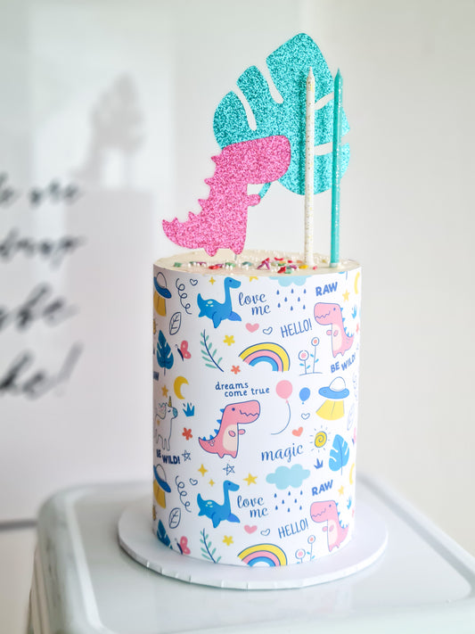 Cute Dinosaur/ Unicorn Cake Wrap - A4 Edible Image Frosting Sheet