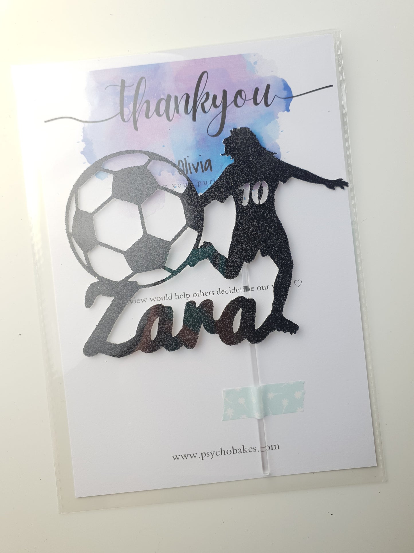 Cake Topper - Soccer Football Girl Player Themed - Personalized Name + Age